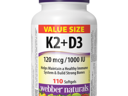 Webber Naturals Vitamin K2 + D3 120 mcg 1000 IU, 110 softgels For Sale