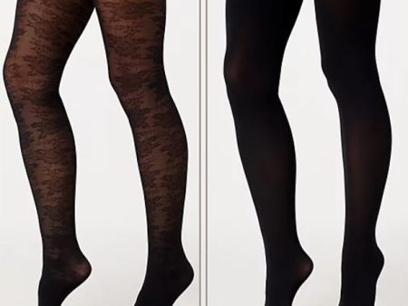 Legacy Lace and Solid Control Top Tights 2 Pack Black,Size E F Online Hot Sale