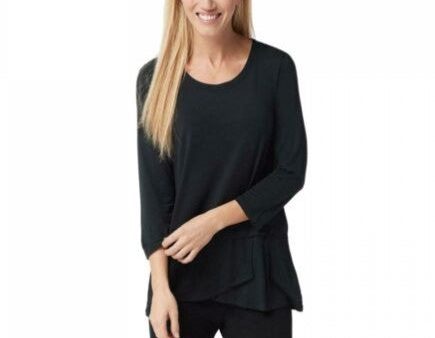 Cuddl Duds Womens Softwear Stretch 3 4 Sleeve Peplum Top, Black, Medium Discount