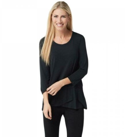 Cuddl Duds Womens Softwear Stretch 3 4 Sleeve Peplum Top, Black, Medium Discount