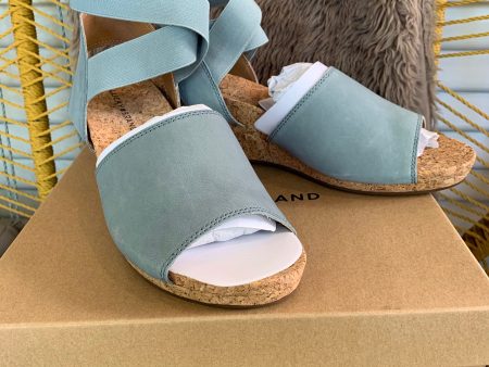 Lucky Brand Kyla Leather Ankle Wrap Wedge Sandal Shoes, Cloud Color Fashion