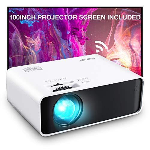 Projector, GooDee WiFi Mini Projector with Projector Screen, Synchronize Wireless Video Projector LED 1080p Full HD, Portable Home Movie Projector Compatible with TV Stick DVD USB, iOS Android Phone on Sale