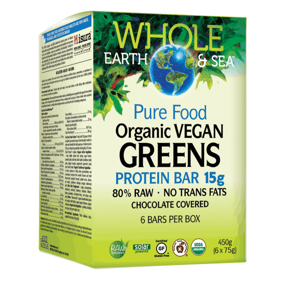 Whole Earth & Sea Pure Food Organic Vegan Greens Protein Bar 15g x 6 Bars Fashion