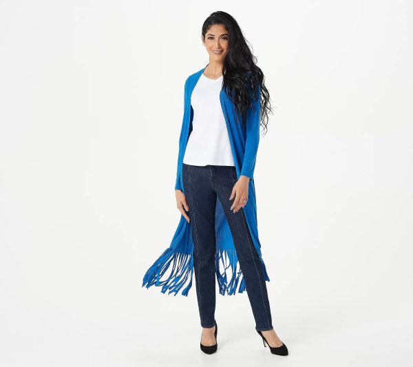 Attitudes by Renee Regular Como Jersey Duster w  Fringe Classic Blue,Size 2X Online