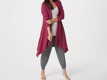 AnyBody Brushed Rib Cardigan with Highlow Hem, Wine Color For Sale