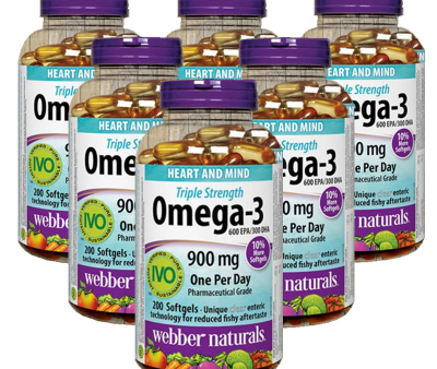 6 x Webber Naturals Triple Concentration Omega-3 900mg, 200 softgels Bundle Online