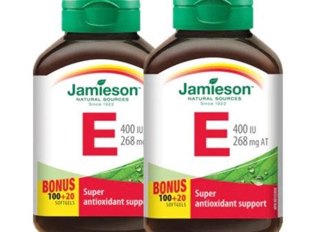 2 x Jamieson Vitamin E 400 IU, 100+20 Softgels Bundle For Discount