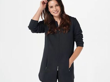 Denim & Co. Active Regular Fleece Back Jersey Zip Front Jacket For Sale