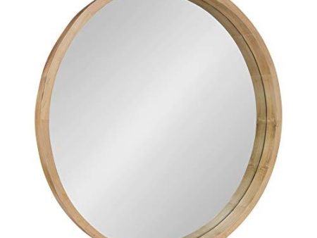 Kate and Laurel Hutton Round Decorative Large Modern Wood Frame Wall Mirror, 30 Inch Diameter, Natural Finish Supply