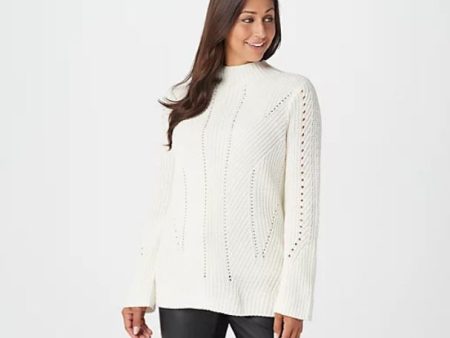 Lisa Rinna Collection Cable Knit Long-Sleeve Sweater XX-Small	Ivory Cheap