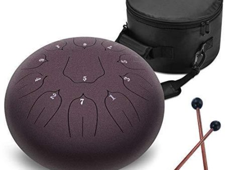 Steel Tongue Drum - 11 Notes 12 inches - Percussion Instrument -Handpan Drum with Bag, Music Book, Mallets, Finger Picks (12  , Dark Purple) For Sale