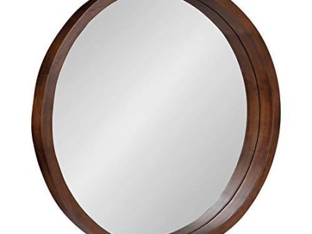 Kate and Laurel Hutton Round Decorative Modern Wood Frame Wall Mirror, 22 Inch Diameter, Walnut Finish Cheap