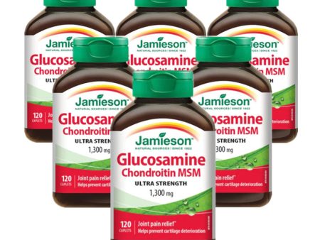 6 x Jamieson Glucosamine Chondroitin MSM, 1300mg, 120 caplets Bundle Online Sale