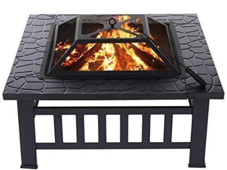 KingSo 32   Outdoor Fire Pit Metal Square Firepit Patio Stove Wood Burning BBQ Grill Fire Pit Bowl with Spark Screen Cover, Log Grate, Poker for Backyard Garden Camping Picnic Bonfire Online