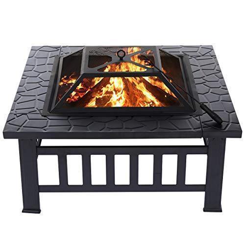 KingSo 32   Outdoor Fire Pit Metal Square Firepit Patio Stove Wood Burning BBQ Grill Fire Pit Bowl with Spark Screen Cover, Log Grate, Poker for Backyard Garden Camping Picnic Bonfire Online