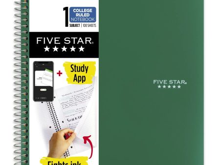 Five Star Wirebound Notebook Plus Study App, 1 Subject, College Ruled, Forest Green Sale