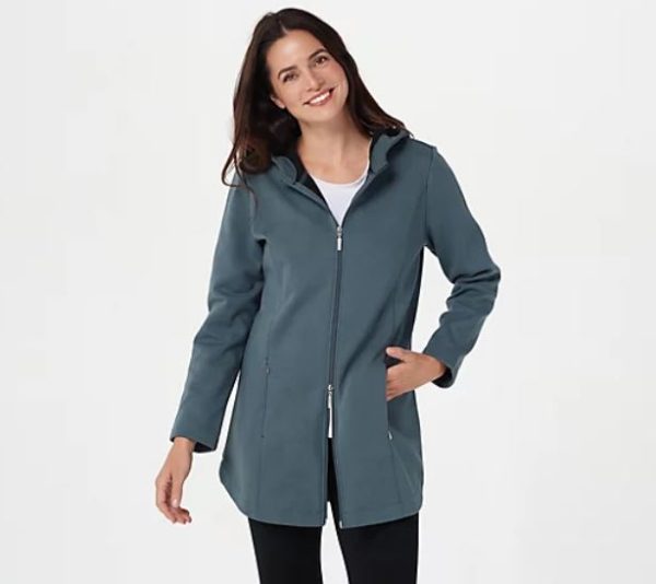 Denim & Co. Active Regular Fleece Back Jersey Zip Front Jacket For Sale