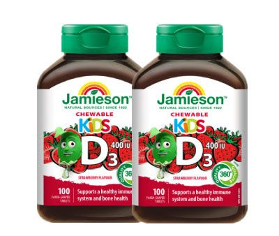 2 x Jamieson Kid s Vitamin D 400 IU, Panda-shaped Strawberry flavour 100 tablets Bundle Online