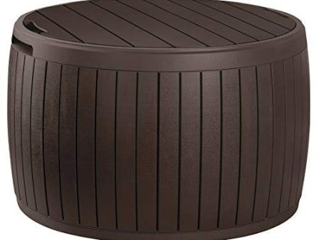 Keter Circa 37 Gallon Round Deck Box, Patio Table for Outdoor Cushion Storage, Brown Fashion