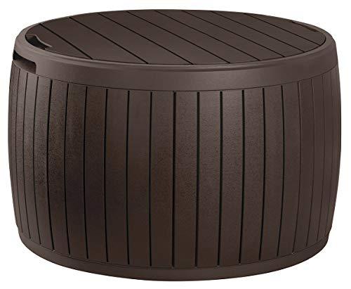 Keter Circa 37 Gallon Round Deck Box, Patio Table for Outdoor Cushion Storage, Brown Fashion