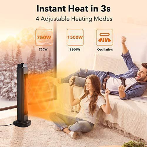 Patio Heater-750 1500W ETL Certified Electric Space Heater for Large Room, 3s Instant Heat, Heat up 400Sq Ft, 90° Oscillation, Radiant Heater with Overheat Tip-over Protection for Outdoor & Indoor Use, Waterproof Online