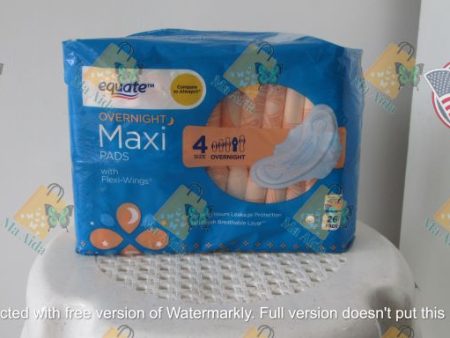 Equate Maxi Pads Napkin w  Wings Unscented, Overnight Size 4 (26 Count) Online Sale