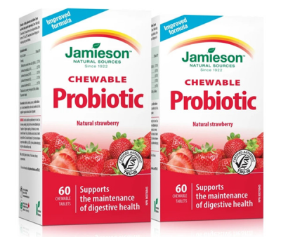 2 x Jamieson Chewable Probiotic, Strawberry Yogurt, 60 tabs Bundle Supply