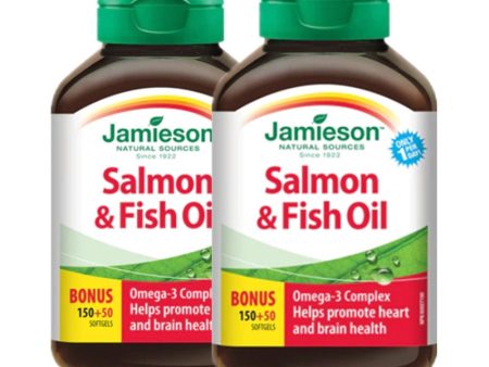 2 x Jamieson Salmon and Fish Oils Omega-3 Complex, 150+50 BONUS softgels Bundle Sale