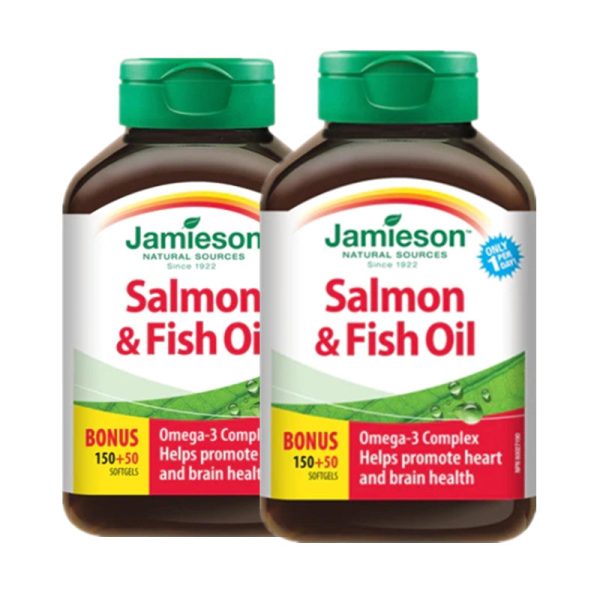 2 x Jamieson Salmon and Fish Oils Omega-3 Complex, 150+50 BONUS softgels Bundle Sale