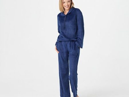 Carole Hochman Shawl Collar Sueded Fleece Lounge Set, Small, Heather Navy on Sale