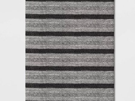 Ravinia Stripe Hand Tufted Rug Black White For Cheap