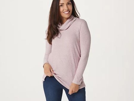 Lisa Rinna Collection Long Sleeve Cowl Neck Top Small	Mauve Rose For Sale