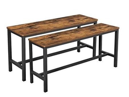 VASAGLE Dining Bench, Table Benches, Pair of 2, Industrial Style Indoor Benches, 42.5 x 12.8 x 19.7 Inches, Steel Frame, for Kitchen, Dining Room, Living Room, Rustic Brown and Black UKTB33X Online Hot Sale