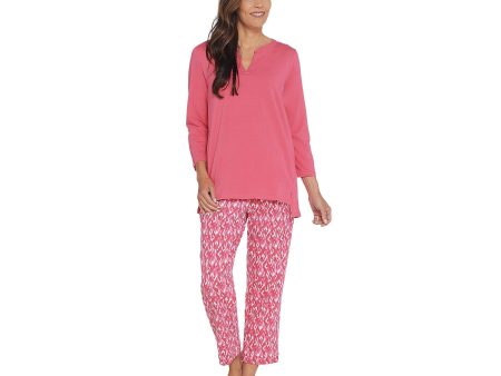 Stan Herman Jersey Knit Tunic and Slim Pant Lounge Set Rosy Coral	Small Online Sale