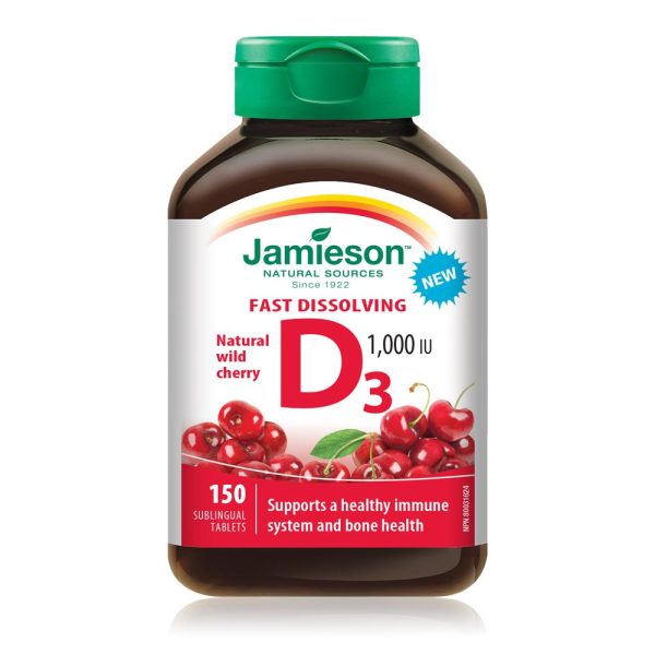 Jamieson Vitamin D3 1000IU sublingual Cherry 150 sublingual tabs Online Sale