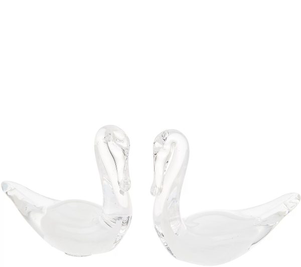 Irish Handmade Glass Company Set of 2 Swan Figurines White For Cheap