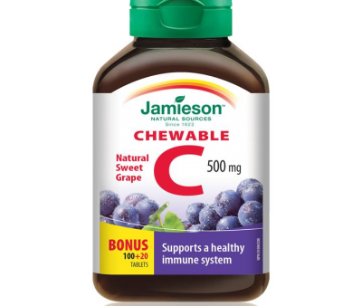 Jamieson Chewable Vitamin C, Grape Juice, 500 mg, 100 tablets + 20 FREE BONUS Hot on Sale