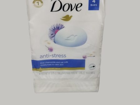 Dove Anti Stress Gentle Beauty Bar Soap Dry Skin Blue Chamomile & Oat Milk, 3.75 oz 4 Bars Online now