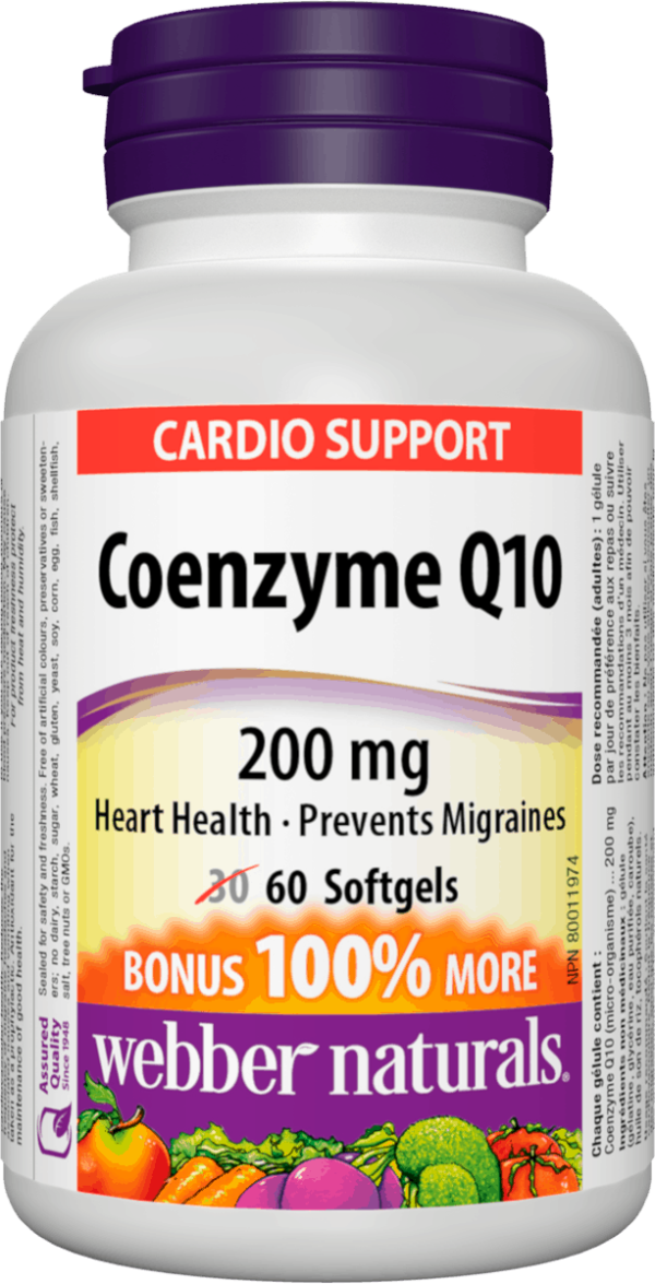 Webber Naturals Coenzyme Q10 200 mg, 60 softgels Bonus Size on Sale