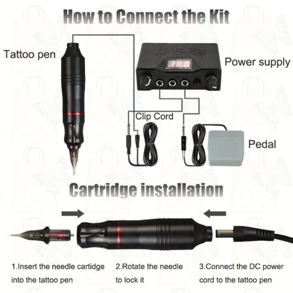 Tattoo Machine Kits Tattoo Power Supply Rotary Pen With Cartridges Needles Online now