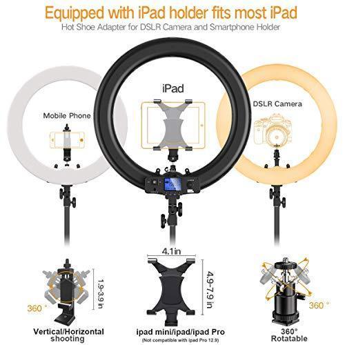 Ring Light with Wireless Remote and iPad Holder, Pixel 19  Bi-Color LCD Display Ring Light with Stand and Selfie Remote, 55W 3000-5800K CRI≥97 Light Ring for Live Stream Self-Portrait Video Shooting on Sale