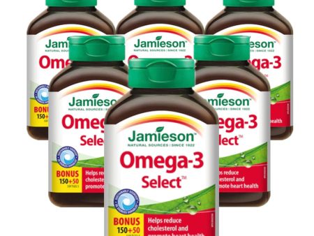 6 x Jamieson Omega-3 Select, 1,000 mg, 200 Softgels Bonus Bundle For Discount