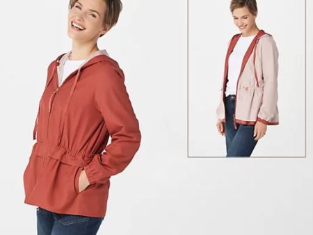 LOGO by Lori Goldstein Reversible Solid Nylon Hooded Jacket Small Red Clay Hot on Sale