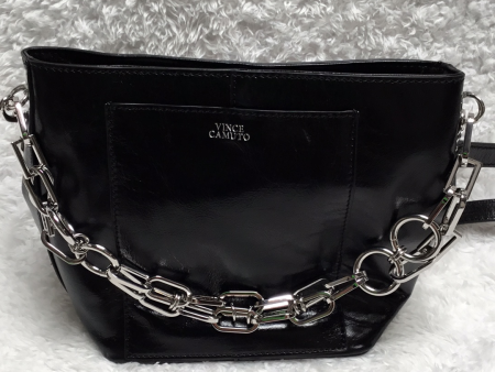 Vince Camuto Leather Bucket Bag with Chain Strap - Ivy Nero, For Sale