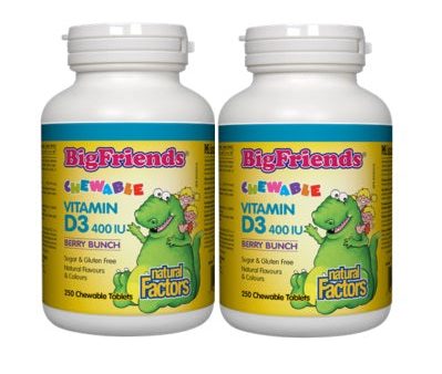 2 x Natural Factors BigFriends Vitamin D3, 250 Chew tabs Bundle For Cheap