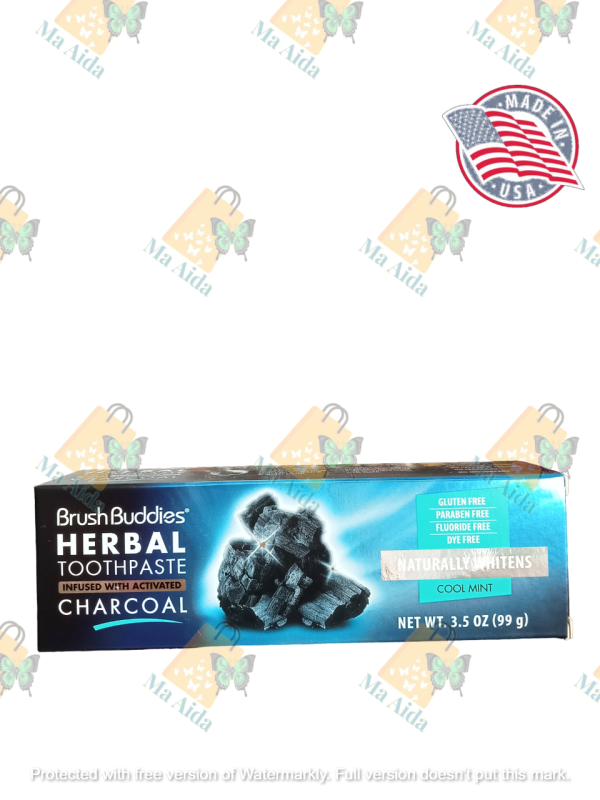 Brush Buddies Herbal Toothpaste, Infused with Activated Charcoal, Cool Mint, 3.5 oz (99g) Fashion