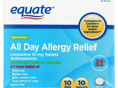 Equate Allergy Relief Loratadine Tablets 10 mg, Antihistamine, 10 Count For Cheap