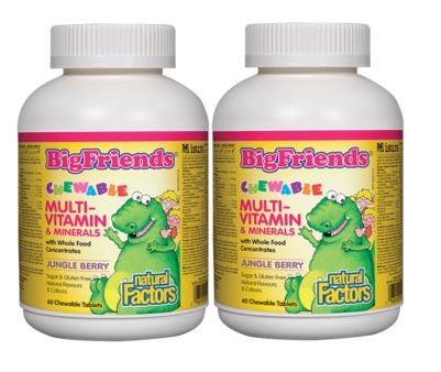 2 x Natural Factors BigFriends Chewable Multivitamin and Minerals, Jungle Berry, 60 Chew tabs Bundle Online now