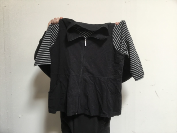 As Is  Denim & Co. Active Striped 3 4 Sleeve Top w Zip Front Peplum Vest Set, Size 1X	Black on Sale