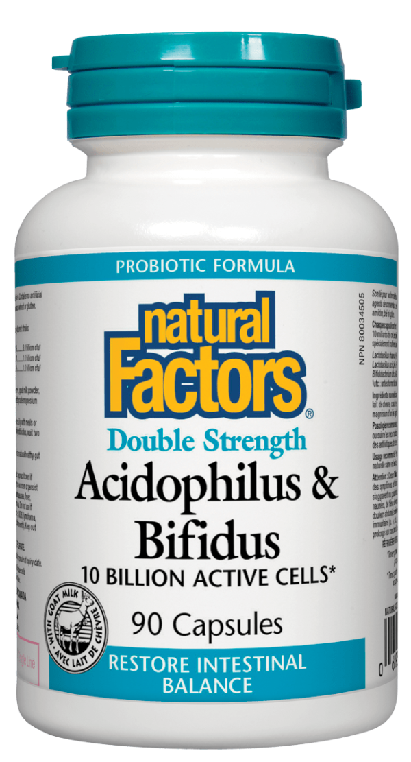 Natural Factors Acidophilus & Bifidus 10 Billion Double Strength, 90 caps Supply